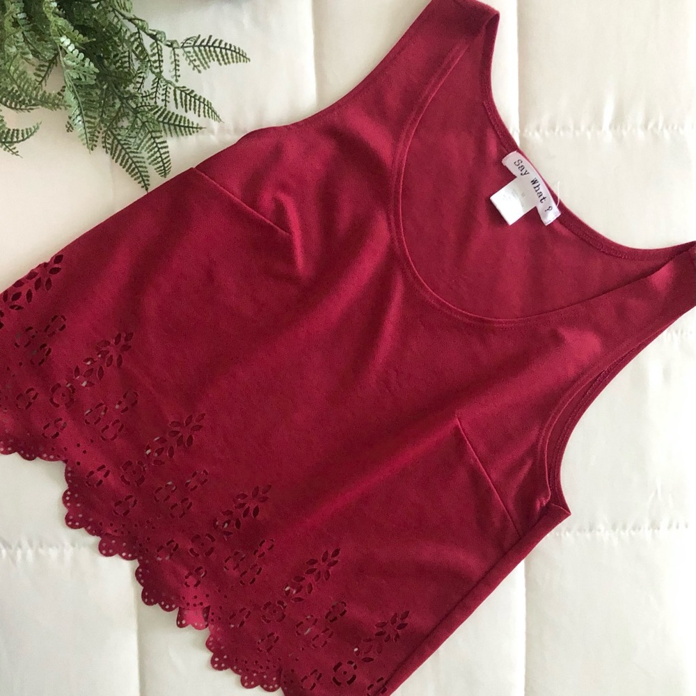 Red Cropped Tank with Cut out Detail